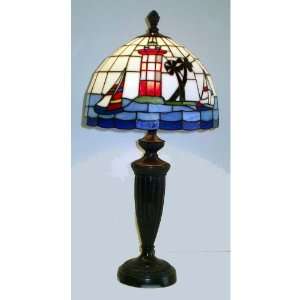 Harbor Town Lighthouse Table Lamp with cast body and Tiffany shade
