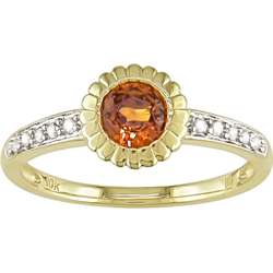 10k Gold Orange Sapphire 1/10ct TDW Diamond Ring  
