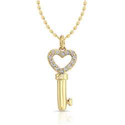 14k Yellow Gold 1/10ct TDW Diamond Heart Key Necklace (J, I2 I3 