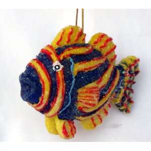  Tropical Fish Christmas Ornament   Blue and Yellow Striped 