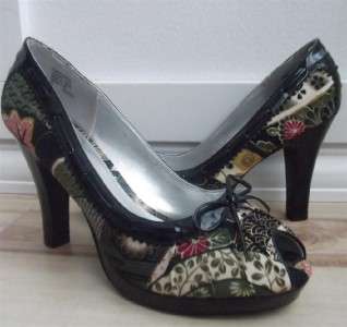 kenneth Cole Unlisted Asian print black green red gold bow platform 