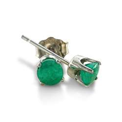 14k White Gold Emerald Stud Earrings  