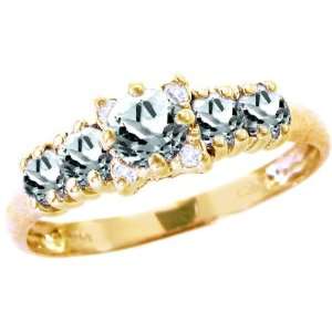  14K Yellow Gold Five Stone Gem and Diamond Ring Aquamarine 