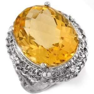  Genuine 16.59 ctw Citrine & Diamond Ring 10K White Gold Jewelry
