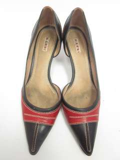 MARNI Brown Red Leather Heels Pumps Size 37.5 7.5  