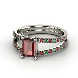  Samantha Ring, Emerald Cut Red Garnet 14K White Gold Ring 