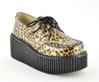   208 Womens Gold Glitter Cheetah Goth Punk Creepers Casual Shoes  