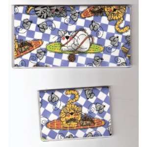   Checkbook Cover Debit Set Cat and Mouse Blue Checker 