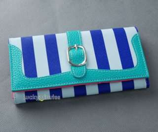 pcs in 5 Color Mixed Color Lady Stripes Long Wallet Purse Coin Bag 