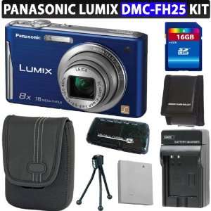  Panasonic Lumix DMC FH25 Digital Camera (Blue) + 16GB 