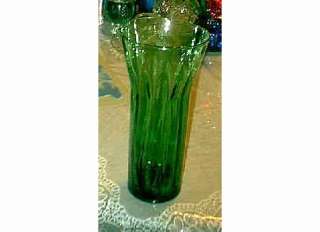 ELEGANT TALL NARROW ROPED FOREST GREEN GLASS PITCHER  