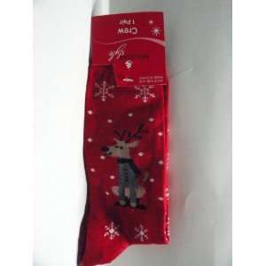  Red Reindeer Crew Socks 