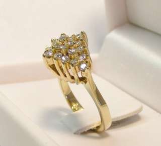 14K YELLOW GOLD .75cttw DIAMOND CLUSTER COCKTAIL RING *  
