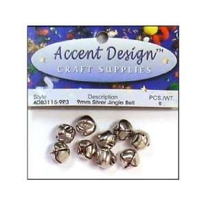  Accent Design Jingle Bell 9mm 9pc Silver (6 Pack) Pet 