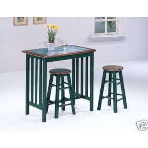  Green/Oak Bar Table & 2 Stools