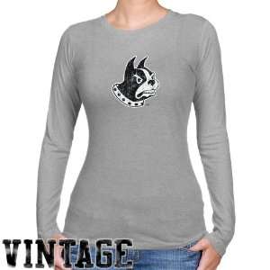 NCAA Wofford Terriers Ladies Ash Distressed Logo Vintage Long Sleeve 