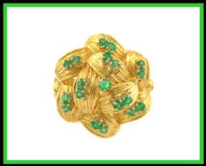 18K Solid Yellow Gold Green Emerald Cocktail Ring Italy  