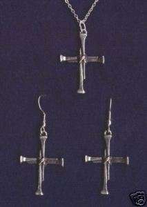 Christian Jewelry Nail Cross Earring, Necklace set  