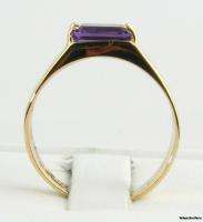 AMETHYST RING   .90ct Emerald Cut Solitaire Estate Fashion 14k Yellow 