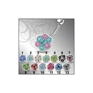  Flower Shaped Jewelled Non Moving Belly Ring Body Jewelry 