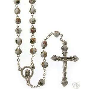  Italian White Cloisonne Catholic Beads Lourdes Rosary 