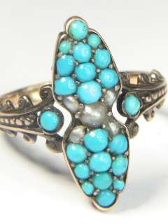 QUALITY ANTIQUE 18K GOLD TURQUOISE PEARL RING c1880  