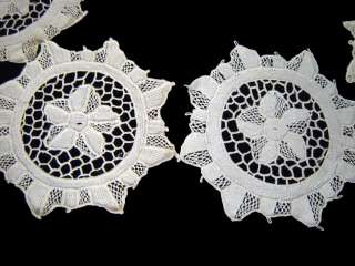 12 Beautiful Vintage Italian Needle Lace Table Rounds Coasters, ivory 