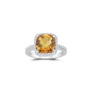  0.33 Cts Diamond & 1.59 Cts Citrine Ring in 14K White Gold 