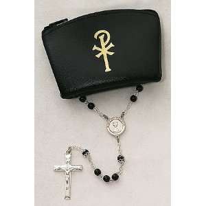   Boys First Communion Black Beaded Rosary with Pouch Gift Set Jewelry