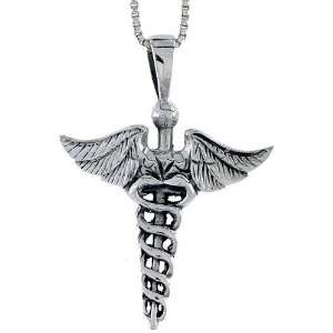 925 Sterling Silver Caduceus (Medical Symbol) Pendant (w/ 18 Silver 