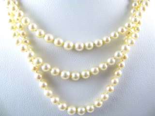 Antique Ladies 14K Diamond Triple Strand Pearl Necklace  