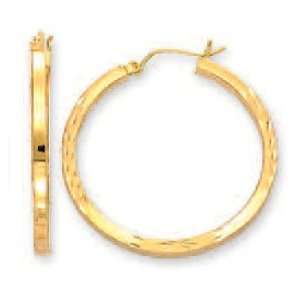  14k Yellow Tubular Diamond Cut Hoop Earrings   JewelryWeb 