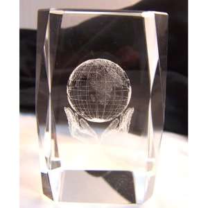  World in Hands Laser Art Crystal Paperweight Everything 