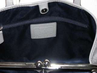 Coach F15658 Signature Stitched Patent Frame Carryall Gray Handbag NWT 
