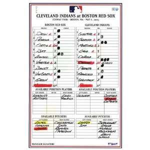 Indians at Red Sox 5 06 2009 Game Used Lineup Card  Sports 
