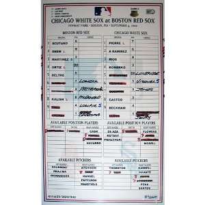 White Sox at Red Sox 9 04 2010 Game Used Lineup Card (MLB Auth 