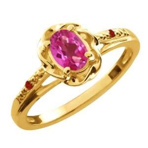  0.57 Ct Oval Pink Mystic Topaz Red Garnet Yellow Gold 