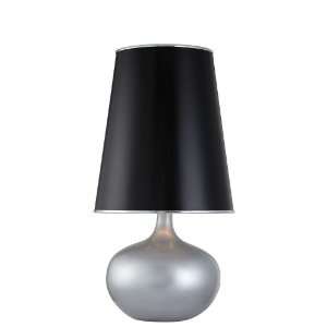 Table Lamp Black Paper Shade with Chrome Accent Trims in Silver 