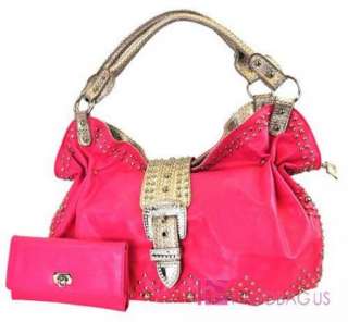 Pink Western Rhinestone Belt Purse Hobo Bag Wallet SET  