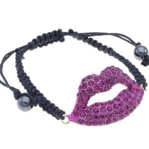   Dk.fushia Kissable Lips Drawstring Adjustable Bracelet Jewelry
