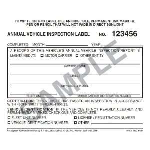    PARTSMART SMR49SN Label, Annual Vehicle inspection Automotive
