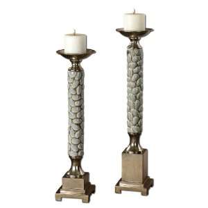 Uttermost 22.8 Inch Cabry Candleholders (Set of 2) Distressed Mossy 