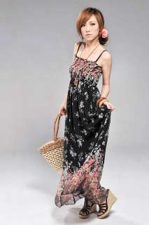   new boho style ladys maxi dress flowers pattern chiffon beach dresses