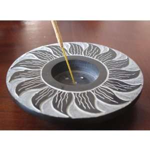 Black/Gray Soapstone Incense/Candle Burner Plate, Sun 