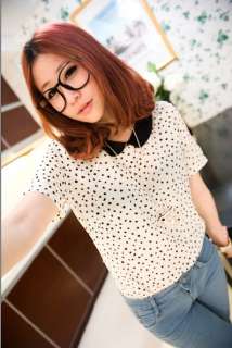 New Womens Clothes contrast Lace peter pan collar Comma Print Top 