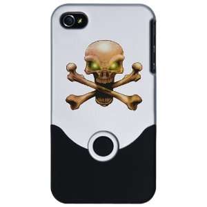 iPhone 4 or 4S Slider Case Silver Skull and Crossbones with Green Eyes