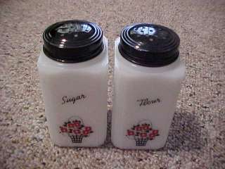 Hazel Atlas Tipp Milk Glass Range Sugar & Flour Shakers  