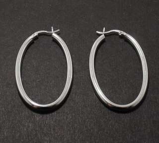 40mm 1 1/2 Oval Hoop Earrings w/ Shiny Finish 925 Sterling Silver