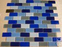 Glass Tile Mosaic Kitchen Bath Wall Blue  2x1 Subway  