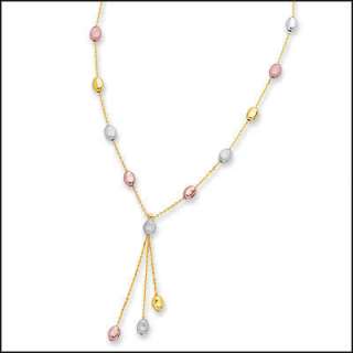 14K Solid Gold Tri Color Pebbles Style Necklace Chain  